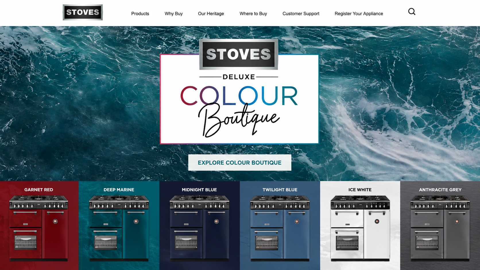 Desktop view of the Stoves Colour Boutique website