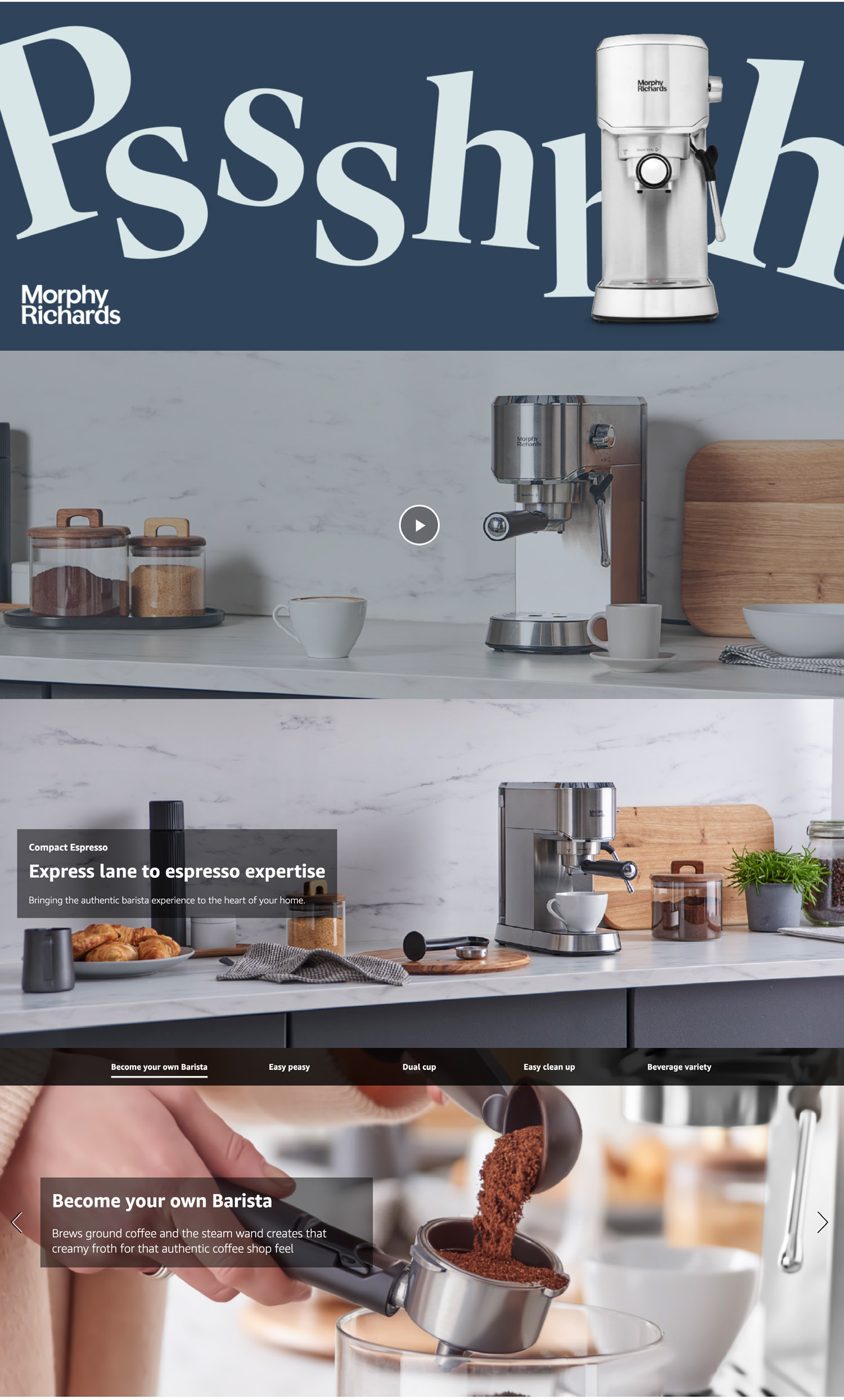 Amazon A+ content for the Compact Espresso Machine