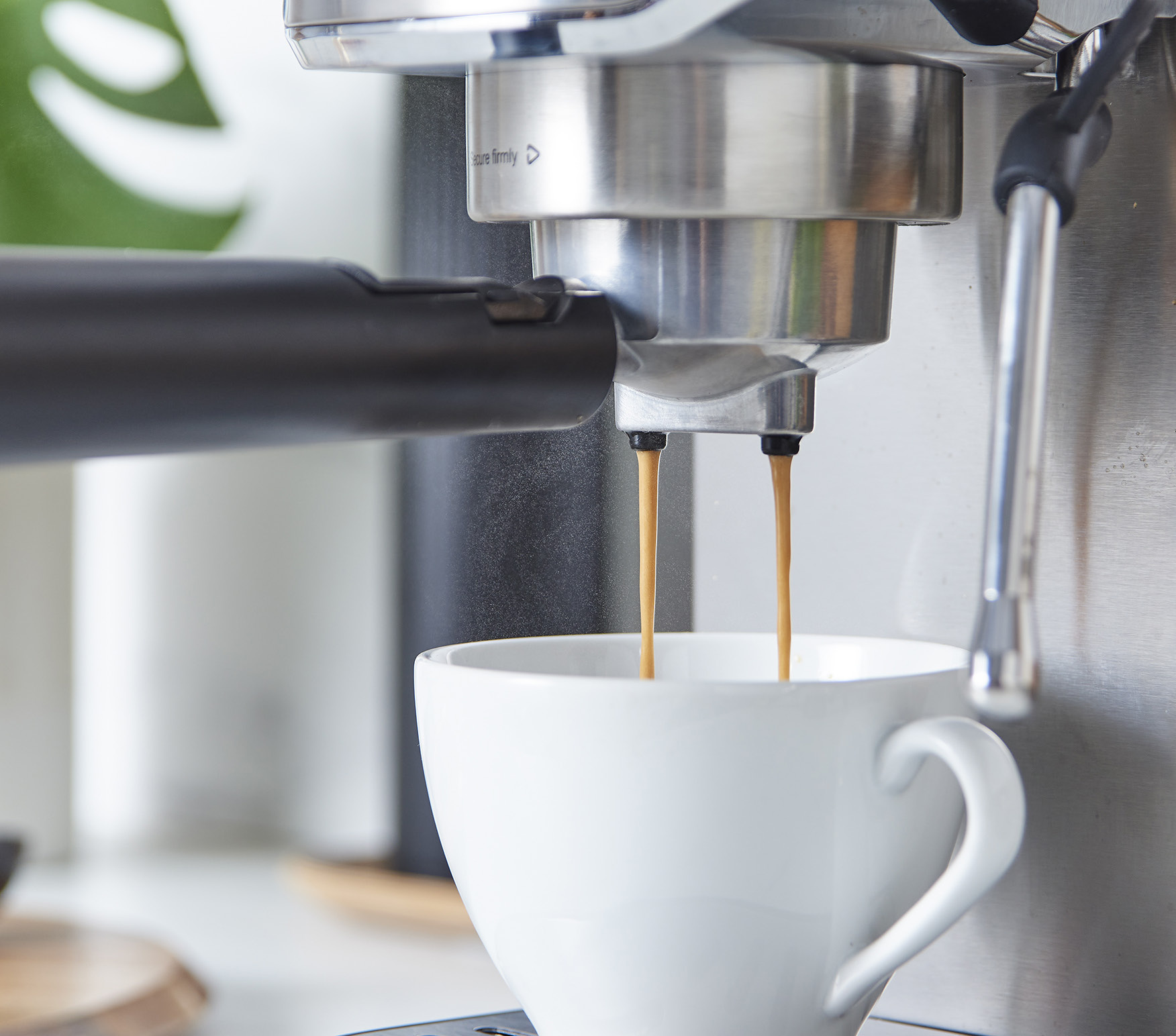 Espresso pouring from the Morphy Richards coffee machine
