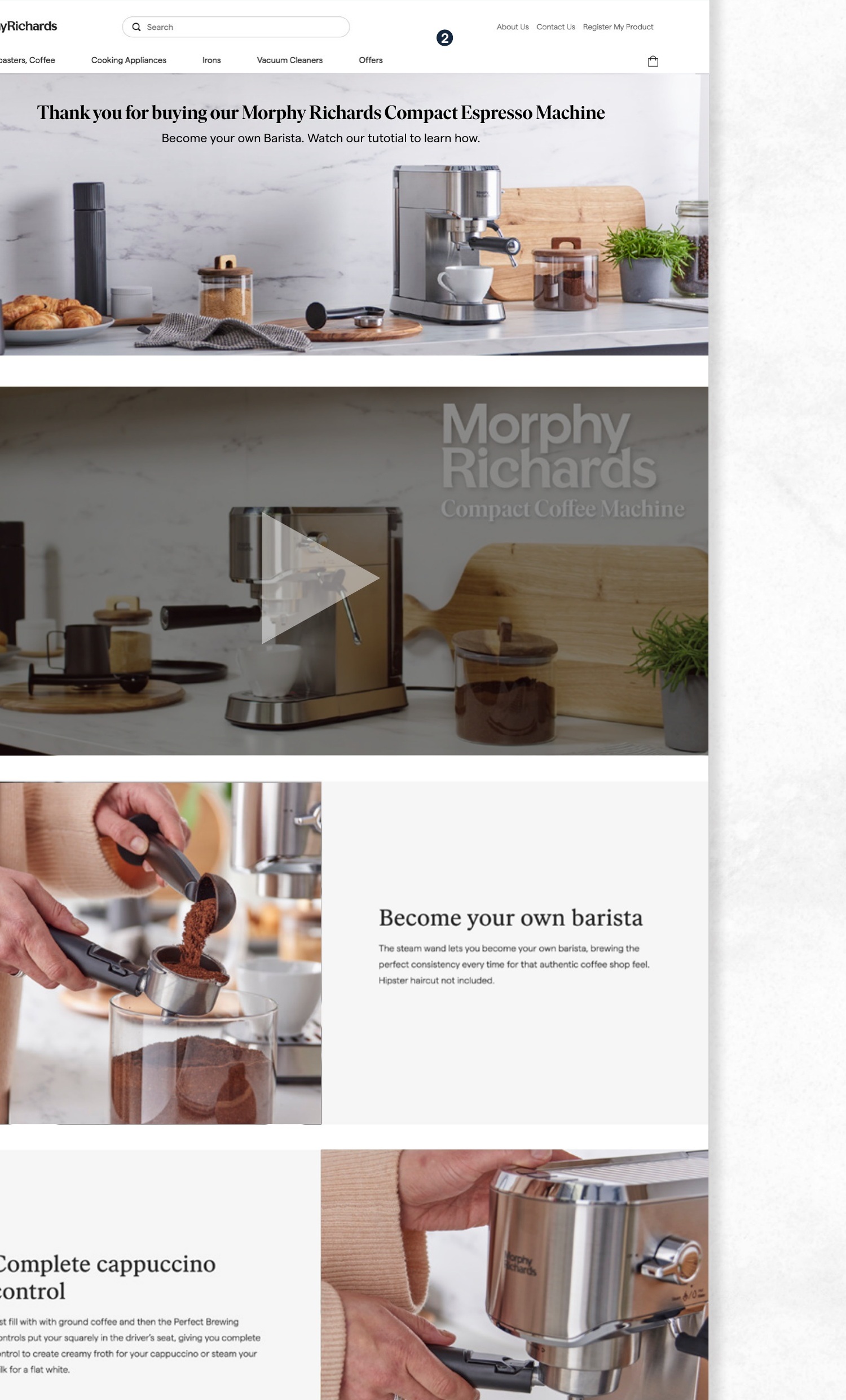 Morphy Richards Compact Espresso Machine landing page