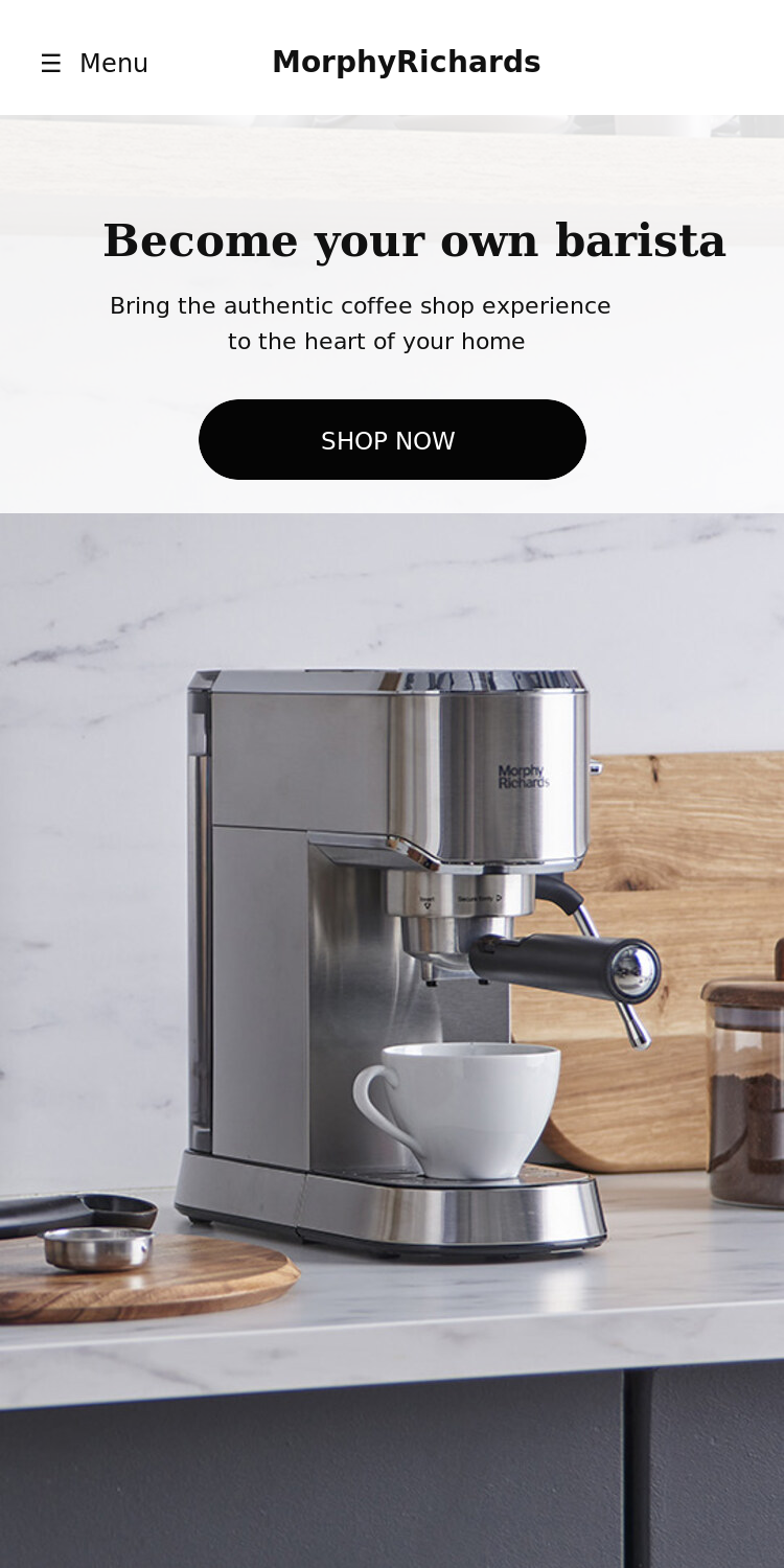 Mobile view of the Morphy Richards Compact Espresso Machine website