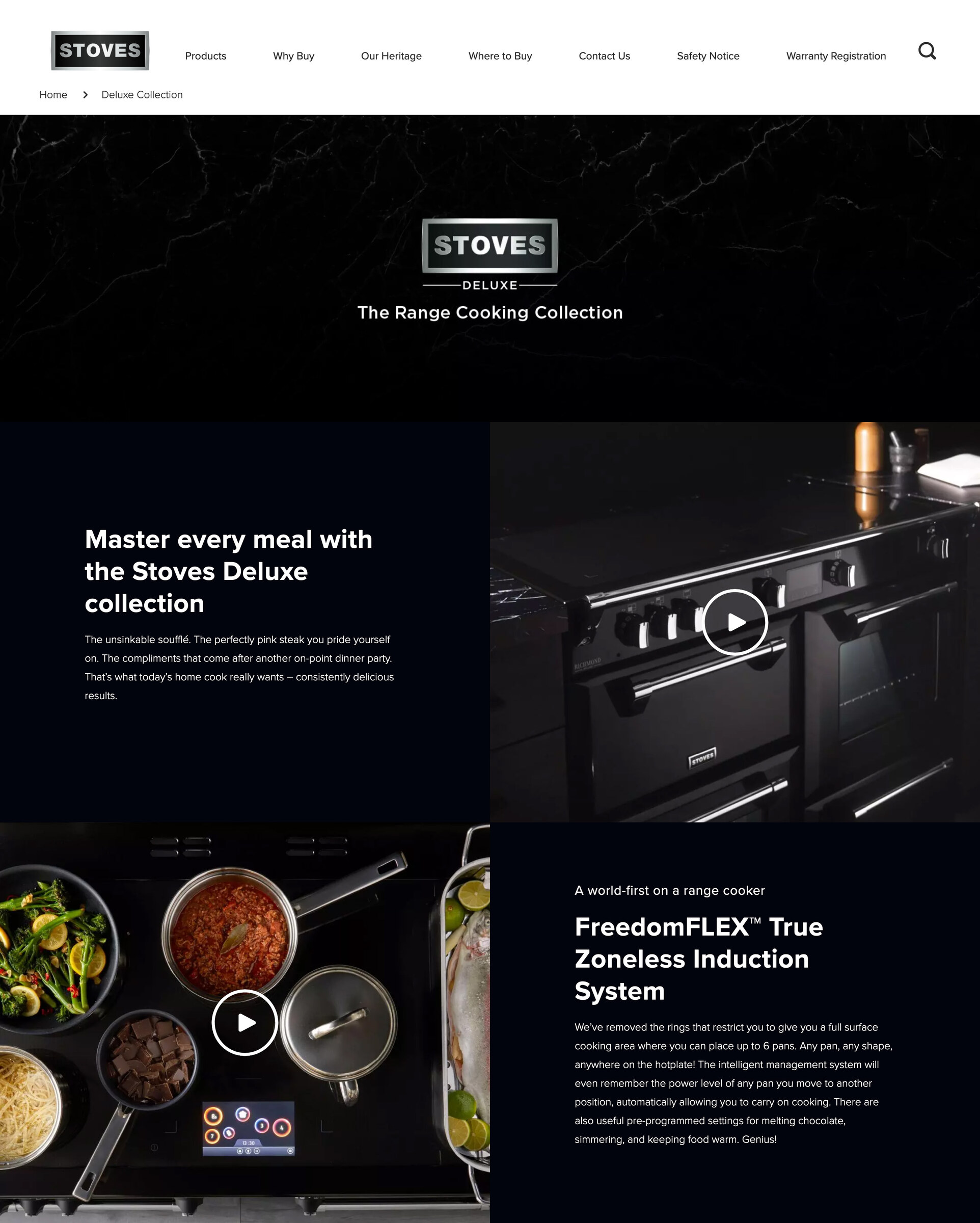 Desktop view of the Stoves Deluxe website
